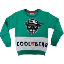 Erkek Çocuk Cool Bear Yazı Resim Desenli Şardonlu Yeşil Renk Sweatshirt