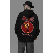 Sevbano Ac Dc Back In Black Müzik Grubu Baskılı Unisex Oversize Tasarım Hoodie