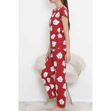 Dantel Desenli Pijama Takımı Bordo Beyaz
