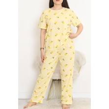 Dantel Limon Desenli Büyük Beden Pijama Takımı