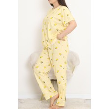 Dantel Limon Desenli Büyük Beden Pijama Takımı