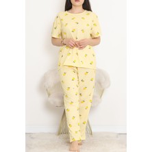 Dantel Limon Desenli Büyük Beden Pijama Takımı