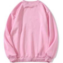 Unisex Oversize Bisiklet Yaka Basic Heiparman Panda Baskılı Sweatshirt - Pembe