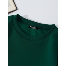 Unisex Oversize Bisiklet Yaka Basic Ribbom Cherry Baskılı Sweatshirt - Koyu Yeşil