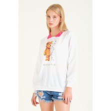 Giyim Dünyası Kadın Baskılı Polo Yaka Sweatshirt Pembe