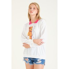 Giyim Dünyası Kadın Baskılı Polo Yaka Sweatshirt Pembe