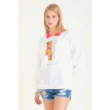Giyim Dünyası Kadın Baskılı Polo Yaka Sweatshirt Pembe