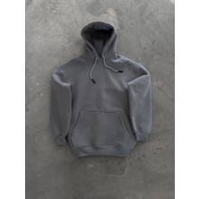 Merry Life Kapşonlu Üç Iplik Penye Basic Sweatshirt - Boyalı Gri