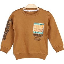 Erkek Çocuk Great Yazı Desenli Kolu Yazılı Şardonlu Kahverengi Sweatshirt