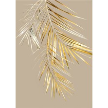 Harikabirev Krem - Gold Renk  Soyut Golden Yaprak Kombin  Çerçeveli Cam Tablo  3'lü Dikey