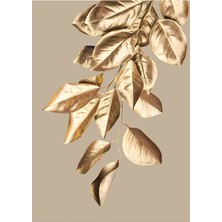 Harikabirev Krem - Gold Renk  Soyut Golden Yaprak Kombin  Çerçeveli Cam Tablo  3'lü Dikey