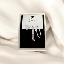 Shesra Silver Renk Taşlı Üçlü Set Küpe