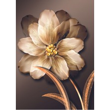 Harikabirev Krem-Gold Renk Soft Çiçek Ve Soyut Kombin |Çerçeveli Cam Tablo 3lü Dikey