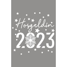 Narnuga El yazısı ile hoşgeldin 2023 yazısı ve kar tanesi vitrin cam mağaza süslemeleri 70 x 60  cm