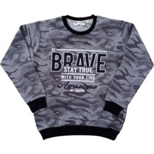Erkek Çocuk Brave Yazılı Kamuflaj Desenli Gri Renk Sweatshirt