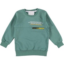 Erkek Çocuk Looking Yazı Desenli Fermuar Cep Detaylı Yeşil Renk Sweatshirt