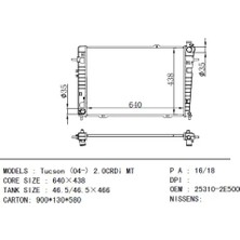 Radyatör Su Tucson 04-10 / Sportage 04-10 2.0 Dizel / 16Mm M-T Brazıng (Oem No: 25310-2E500)