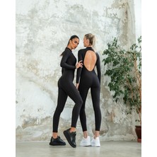 Lismina Siyah Uzun Kollu Sırtı Açık Spor Tayt Tulum