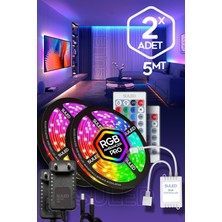 Suled   5mt x 2'li Set Rgb Duvar Tavan Şerit LED Işık Ambiyans & Sabit 16 Renk Kumandalı Yapışkanlı 10 Metre