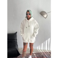 Tarz Yeri Kapşonlu Üç Iplik Penye Basic Sweatshirt - Beyaz