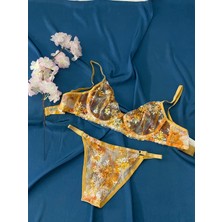 Blue Moonlight Lingerie Turuncu Ten Brode Tül Dantel Işlemeli Sütyen Külot Takım