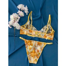 Blue Moonlight Lingerie Turuncu Ten Brode Tül Dantel Işlemeli Sütyen Külot Takım