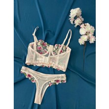 Blue Moonlight Lingerie Pembe Çiçekli Dantel Işlemeli Korseli Büstiyer Takım