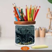 Askeri Araçta Mustafa Kemal Atatürk Ahşap Seramik Kalemlik -s137