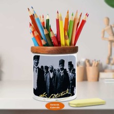 İsmet İnönü Mustafa Kemal Atatürk Ahşap Seramik Kalemlik -s310