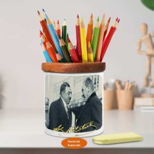 Sohbet Eden Mustafa Kemal Atatürk Ahşap Seramik Kalemlik-797