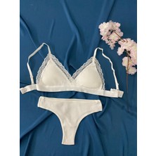 Blue Moonlight Lingerie Ekru Kaşkorse Sütyen Külot Takım