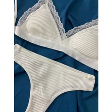 Blue Moonlight Lingerie Ekru Kaşkorse Sütyen Külot Takım