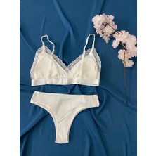 Blue Moonlight Lingerie Ekru Kaşkorse Sütyen Külot Takım