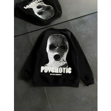 Tarz Yeri Kışlık Bisiklet Yaka Baskılı Sweatshirt - Siyah