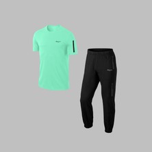 Poseidon Storm  Erkek Su Yeşili Özel Supra Penye Kumaş Rahat Fermuarlı Tshirt-Eşofman Alt Üst Set S-3xl