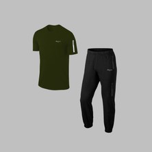 Poseidon Storm  Erkek Haki Özel Supra Penye Kumaş Fermuarlı Cepli Koşu Tshirt-Eşofman Takımı S-3xl