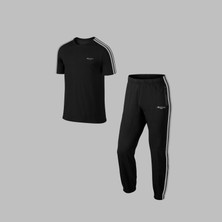 Poseidon Storm Erkek Siyah Rahat Özel Supra Penye Kumaş Ön Cepli Tshirt-Eşofman Takımı S-3xl