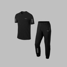 Poseidon Storm  Büyük Beden Erkek Siyah Özel Supra Penye Kumaş Fermuarlı Şık Tshirt-Eşofman Seti (4xl- 10XL)