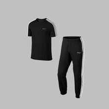 Poseidon Storm Büyük Beden Erkek Siyah Rahat Özel Supra Penye Kumaş Ön Cepli Tshirt-Eşofman Takımı 4-10XL