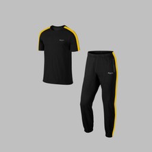 Poseidon Storm Büyük Beden Erkek Siyah Özel Supra Penye Kumaş Cep Detaylı Rahat Tshirt-Eşofman Seti (4xl- 10XL)