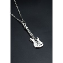 Elektro Gitar  Gümüş Kaplama Unisex Düz Zincir Kolye kod 845