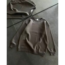 Kışlık Bisiklet Yaka Üç Iplik Basic Sweatshirt - Füme