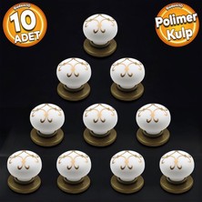 Badem10 Eymen Polimer Düğme Kulp Beyaz Antik Sarı Mobilya Mutfak Çekmece Dolap Kulbu 10 Adet