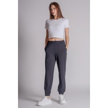Kadın Yandan Cepli Beli ve Paçası Lastikli Relaxed Fit Jogger Pantolon Lacivert
