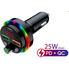 Concord Sft-1 Bluetooth Görüşme ve Müzik Rgb Fm Transmitter 25W Qc 3.0 Pd + 3.1A Çift USB Şarj