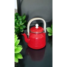 Qussine Emaye Demlik Üstten Saplı 1 Litre Kırmızı Vintage Çaydanlık