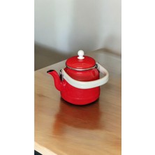 Qussine Emaye Demlik Üstten Saplı 1 Litre Kırmızı Vintage Çaydanlık