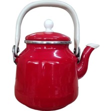 Qussine Emaye Demlik Üstten Saplı 1 Litre Kırmızı Vintage Çaydanlık