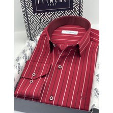 Klasik Uzun Kol Premium Çizgili T.1336 Gömlek - Bordo