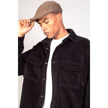 Erkek Siyah Gömlek Model Oversize Pamuklu Kadife Ceket